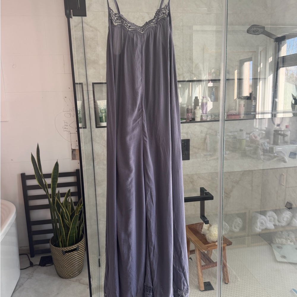 Free People Purple/Grey Lace Wide-leg Jumpsuit